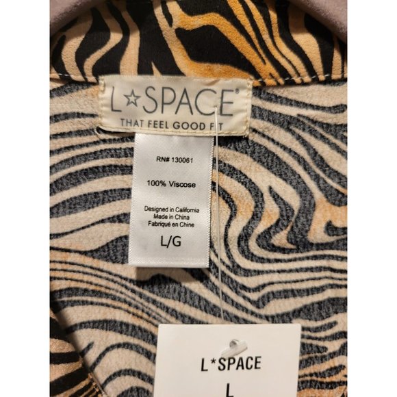 New L Space Avalon Button Up Maxi Dress Belted Long Sleeve Tiger Stripe Sz L - Picture 7 of 8